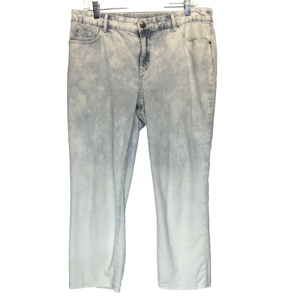 Chicos Platinum Cropped Jeans Size 10 Ombre Striped Stretch Denim‎